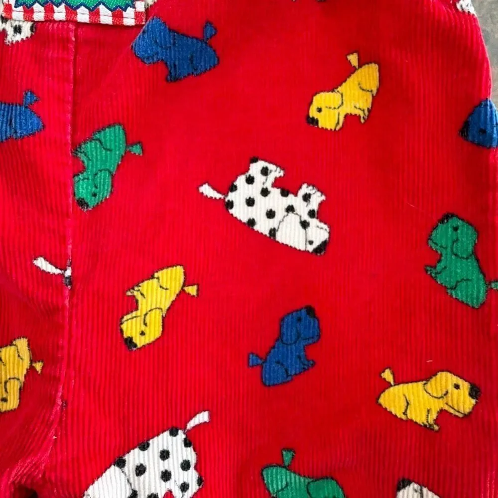 Oshkosh B’gosh Kennel Klub Vintage Red Corduroy Bib Overalls Dogs 3-6 mo